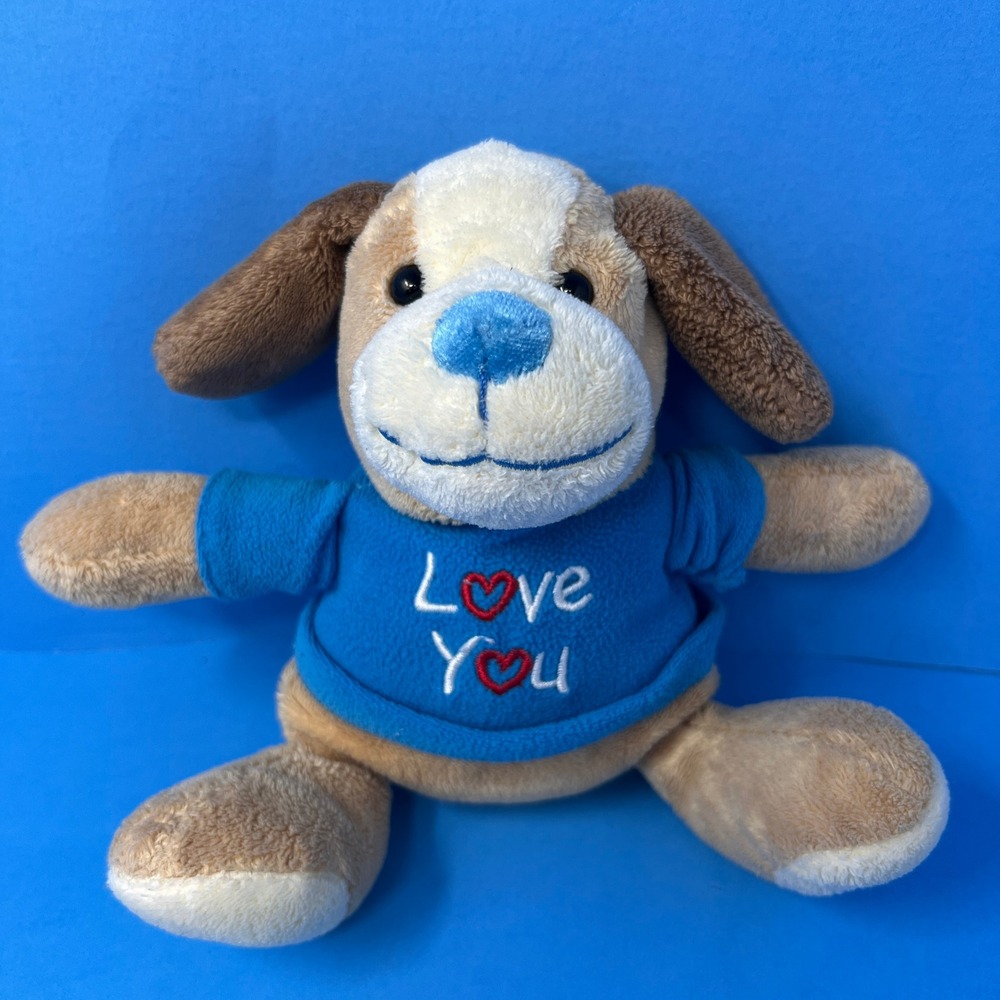 Walmart Blue Nose Plush‎ Dog 8 inch Tan Blue Love You Shirt Valentines Stuffed
